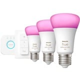Philips Hue Kit de démarrage : 3 ampoules connectées E27 (1100) + variateur, Lampe à LED Philips Hue White and Color ambiance Kit de démarrage : 3 ampoules connectées E27 (1100) + variateur, Kit d'éclairage intelligent, Blanc, Bluetooth/Zigbee, LED intégrée, E27, 2000 K