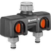 GARDENA Sélecteur d'arrosage 2 voies - GARDENA , Raccord de robinet Noir/gris, Noir, Orange