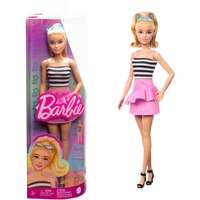 Mattel Barbie Fashionistas #213 - Poupée blonde avec haut rayé, jupe rose et lunettes de soleil